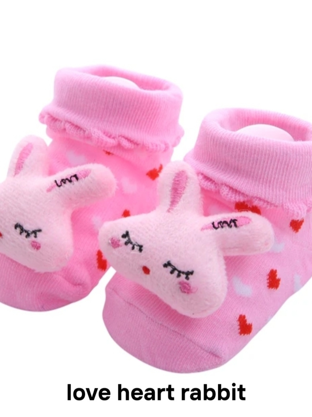 Baby Socks Pink Heart Rabbit Plush - Cute Infant NWOT